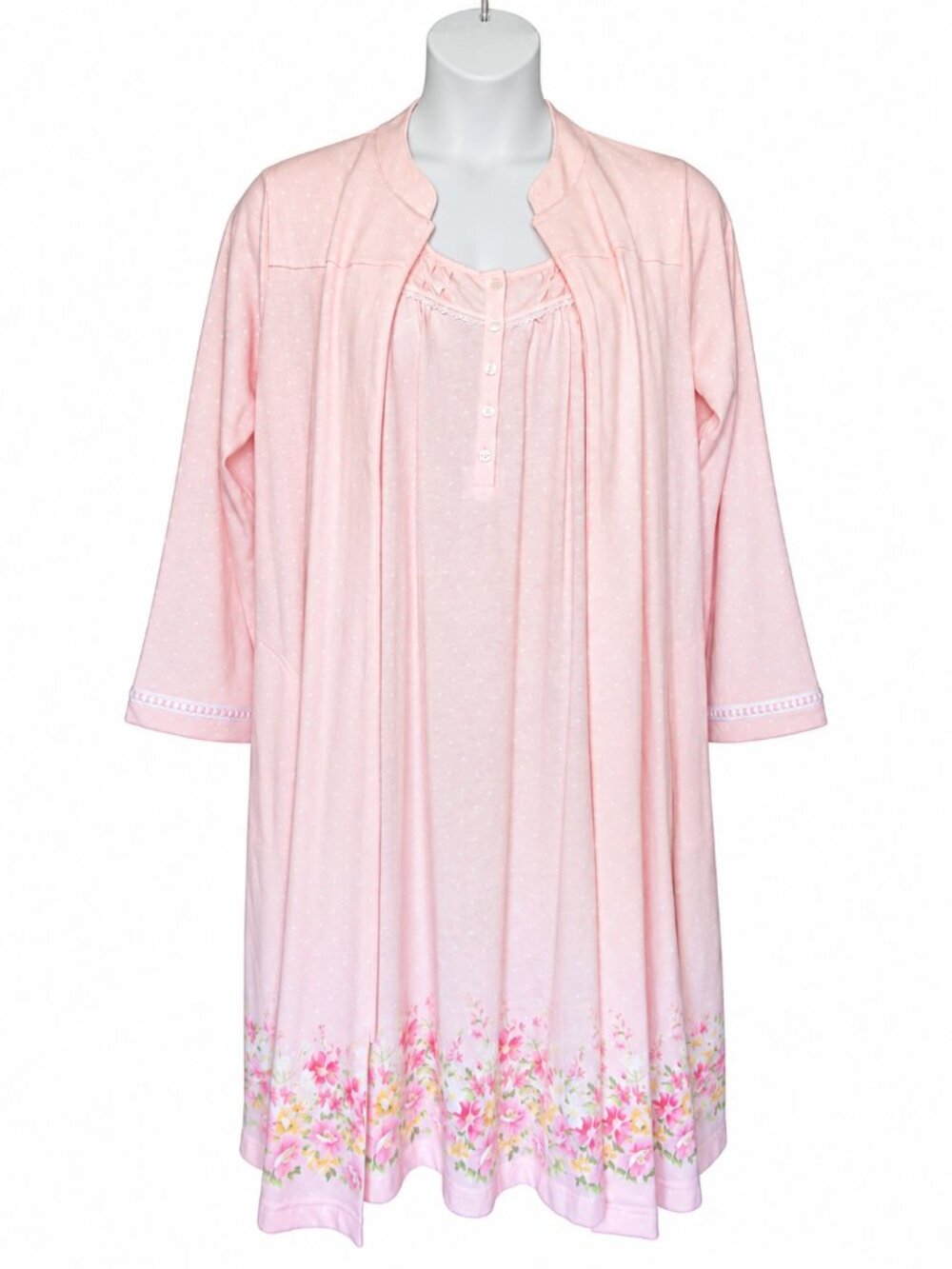 NWT Charter Club Intimates 100% Cotton Pink Floral Robe Nightgown Set | Large